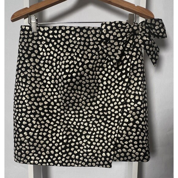 J.Crew Short Skirt Womens 8 Black Gold Lurex Bow at Waist NWOT Lined Zipper RARE - Picture 1 of 16